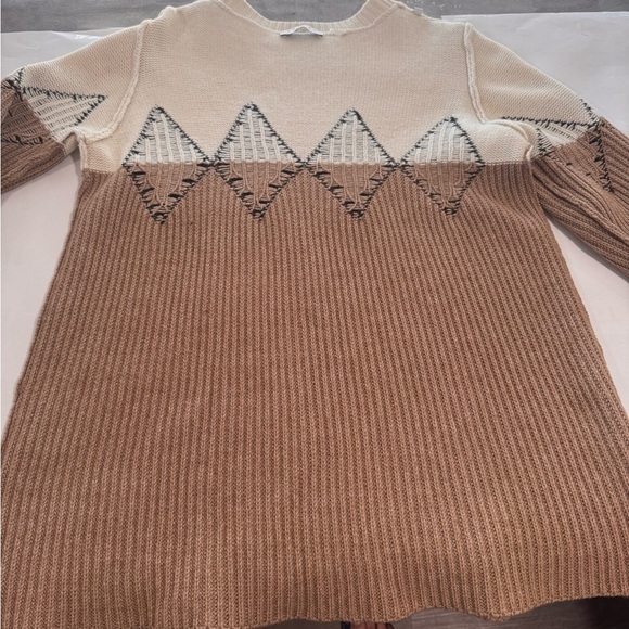 Sandro Paris Geometric Knit Sweater Black Tan Cream Colorblock Size 3 - Picture 10 of 15